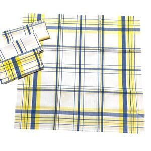 Cloth napkins set of 4 large squares cream blue yellow plaid print on cotton